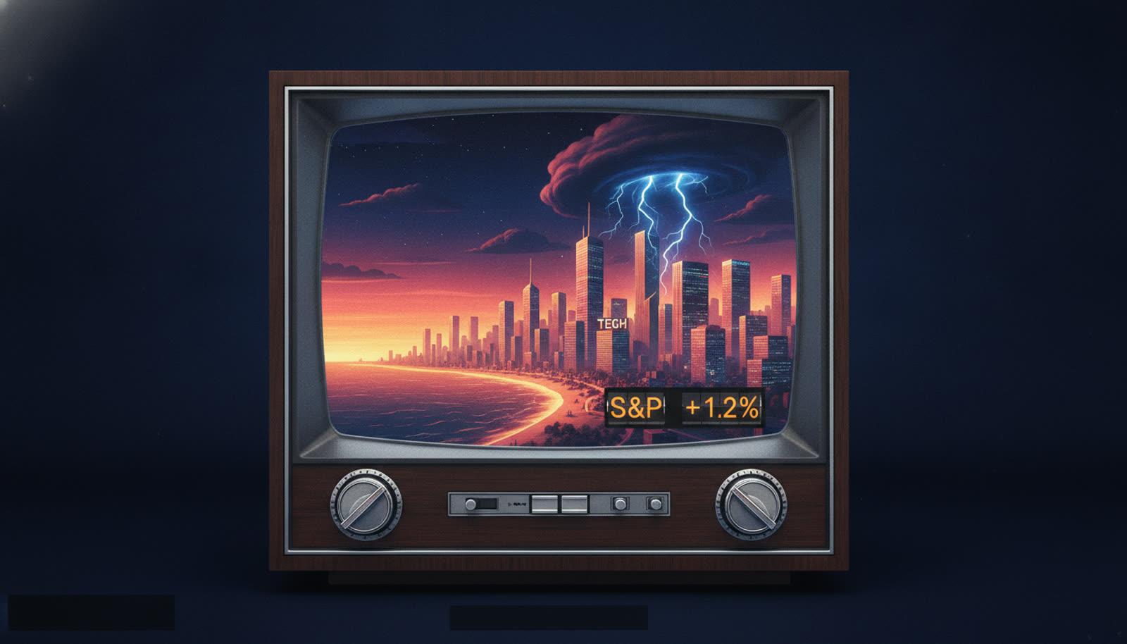 Retro TV weather map: storms over tech, S&P up 1.2%