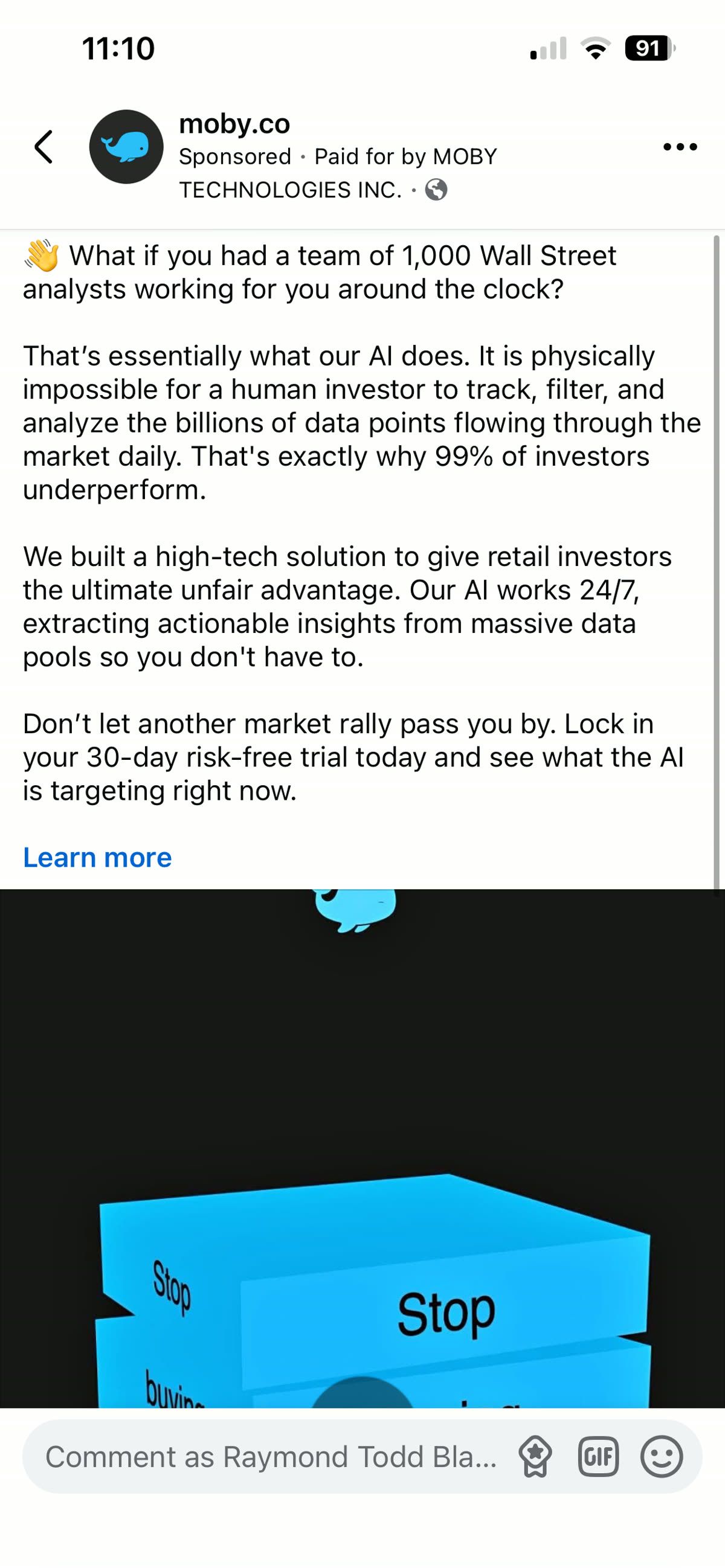 The actual Moby ad: 1,000 Wall Street analysts
