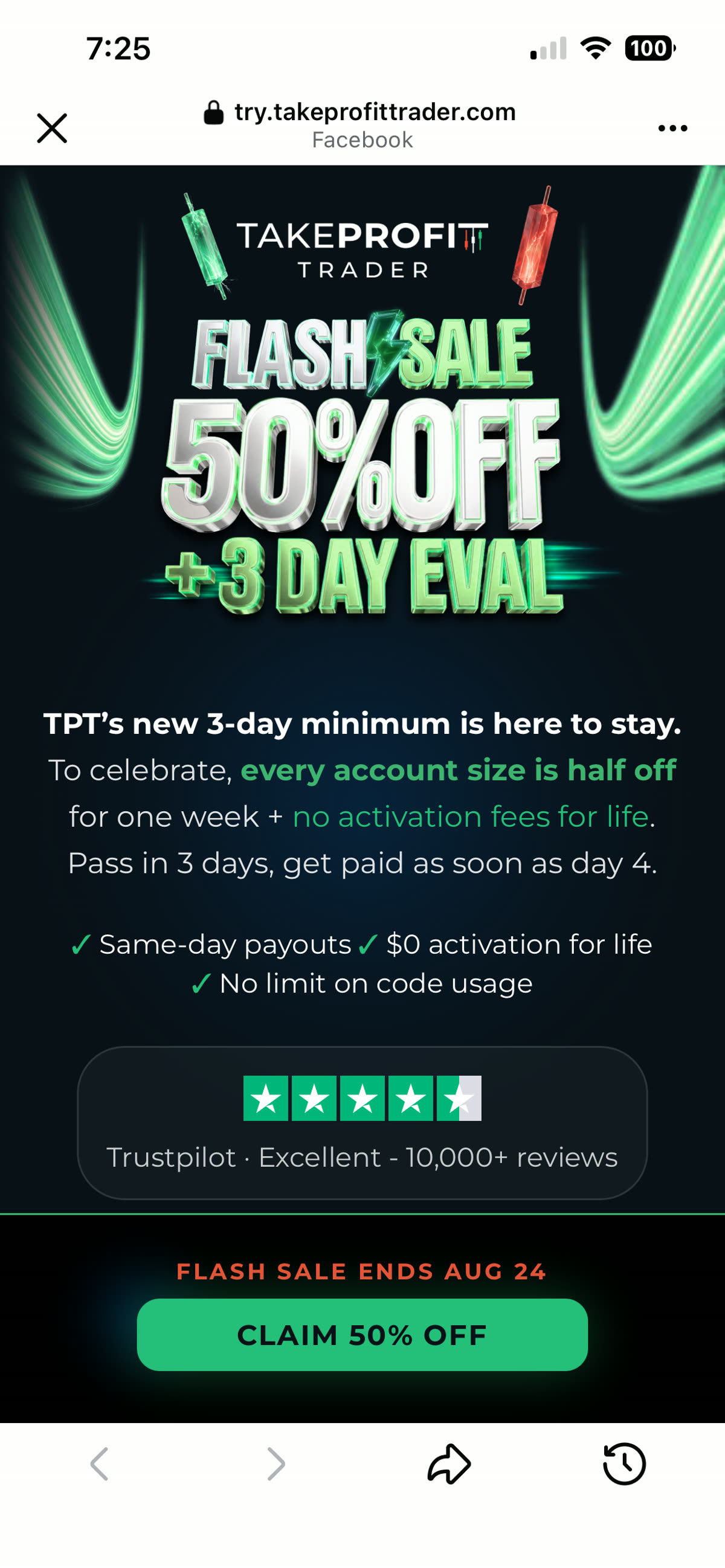The actual Take Profit Trader flash-sale ad