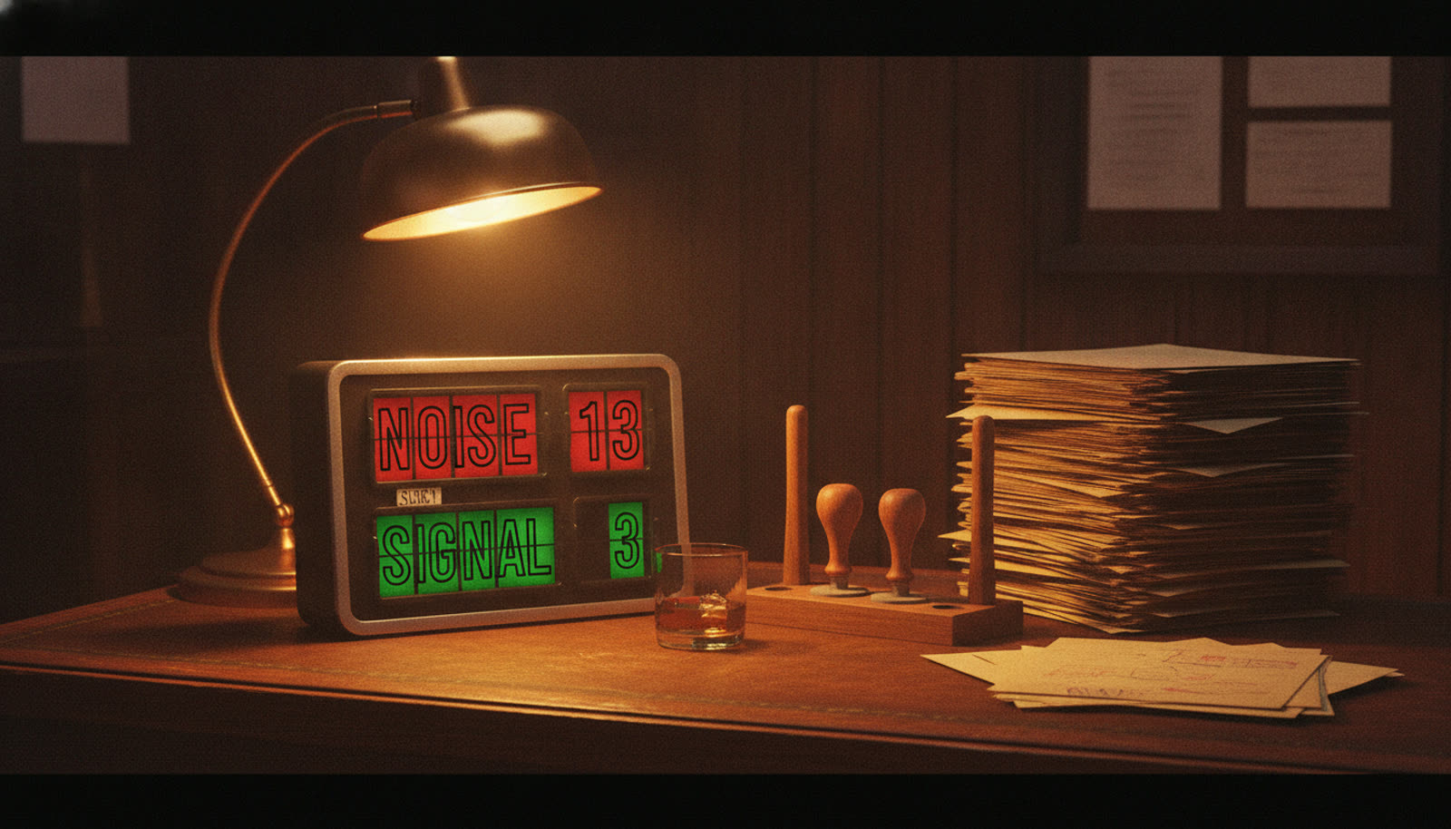 Sixteen products through this desk: 13 NOISE, 3 SIGNAL — honesty, not edge